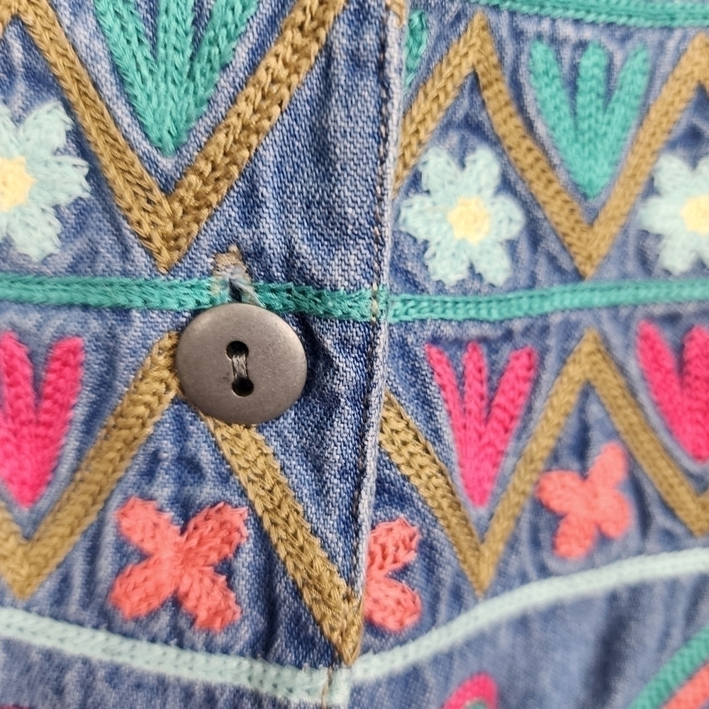Sigrid Olsen Denim Embroidered Boho Vest Size 4 - Picture 7 of 10